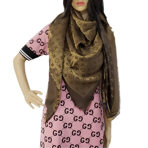 Auth Louis Vuitton Shine Shawl Monogram Brown New